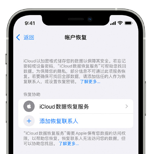 临高苹果手机维修分享在 iPhone 上设置帐户恢复联系人的方法 