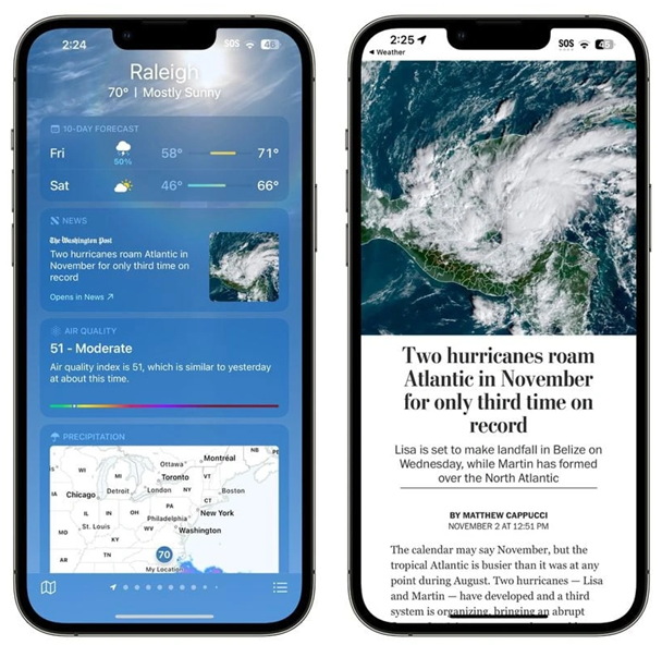 临高苹果14维修分享iPhone 14手机如何看天气时顺带看新闻 