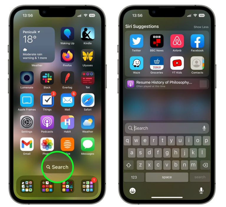 临高苹果手机维修分享升级到 iOS 16 后，如何删除主屏幕上的搜索按钮 