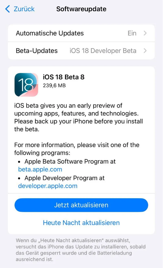 临高苹果手机维修分享苹果 iOS / iPadOS 18 开发者预览版 Beta 8 发布 